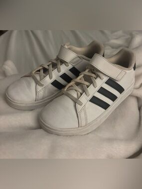 adidas White Kids Sneakers with Black Stripes